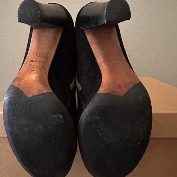 Italian High Heel Suede Boots Womens 38.5 | 7.5 Black Suede Luxury - Picture 2 of 16